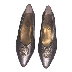 Paloma Made In Italy Vintage Paisley Pewter Color Floral Design Heels Size 7 B